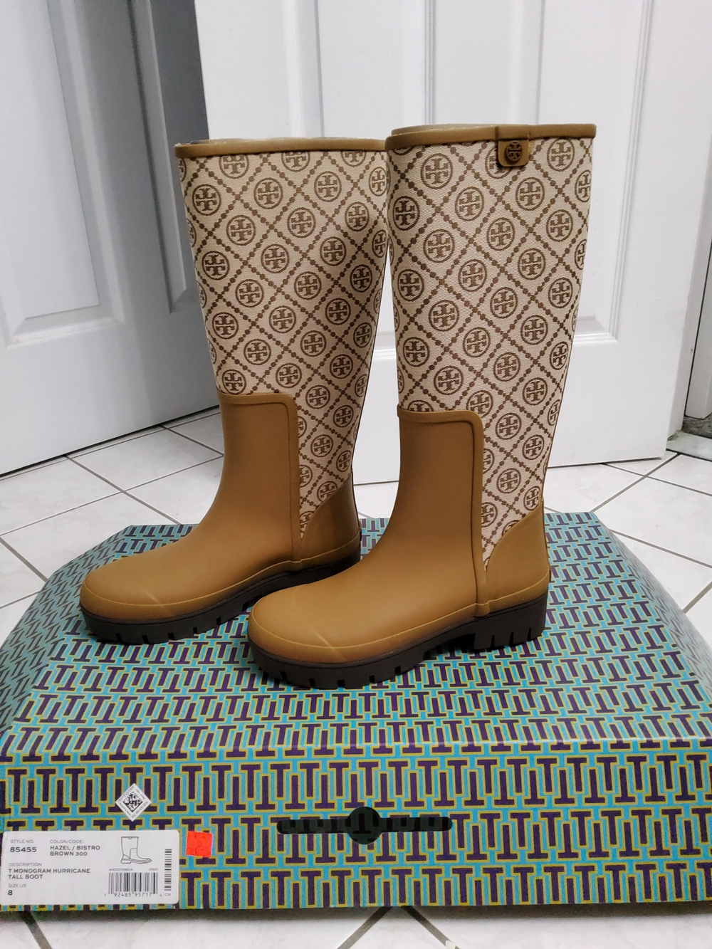 Tory Burch Tan Logo Rain Boots